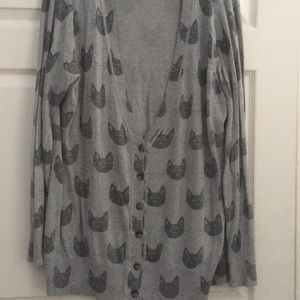 Grey Cat Cardigan Sweater - Plus Sized 4X